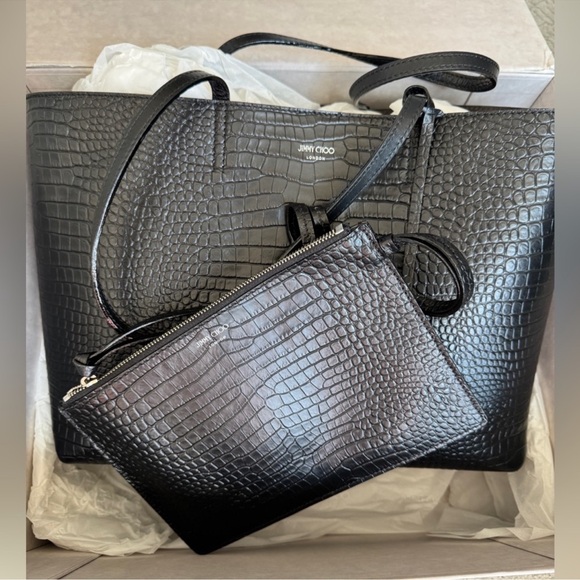 Jimmy Choo Black Croc-Embossed Leather Large Tote with Charm - Picture 6 of 12